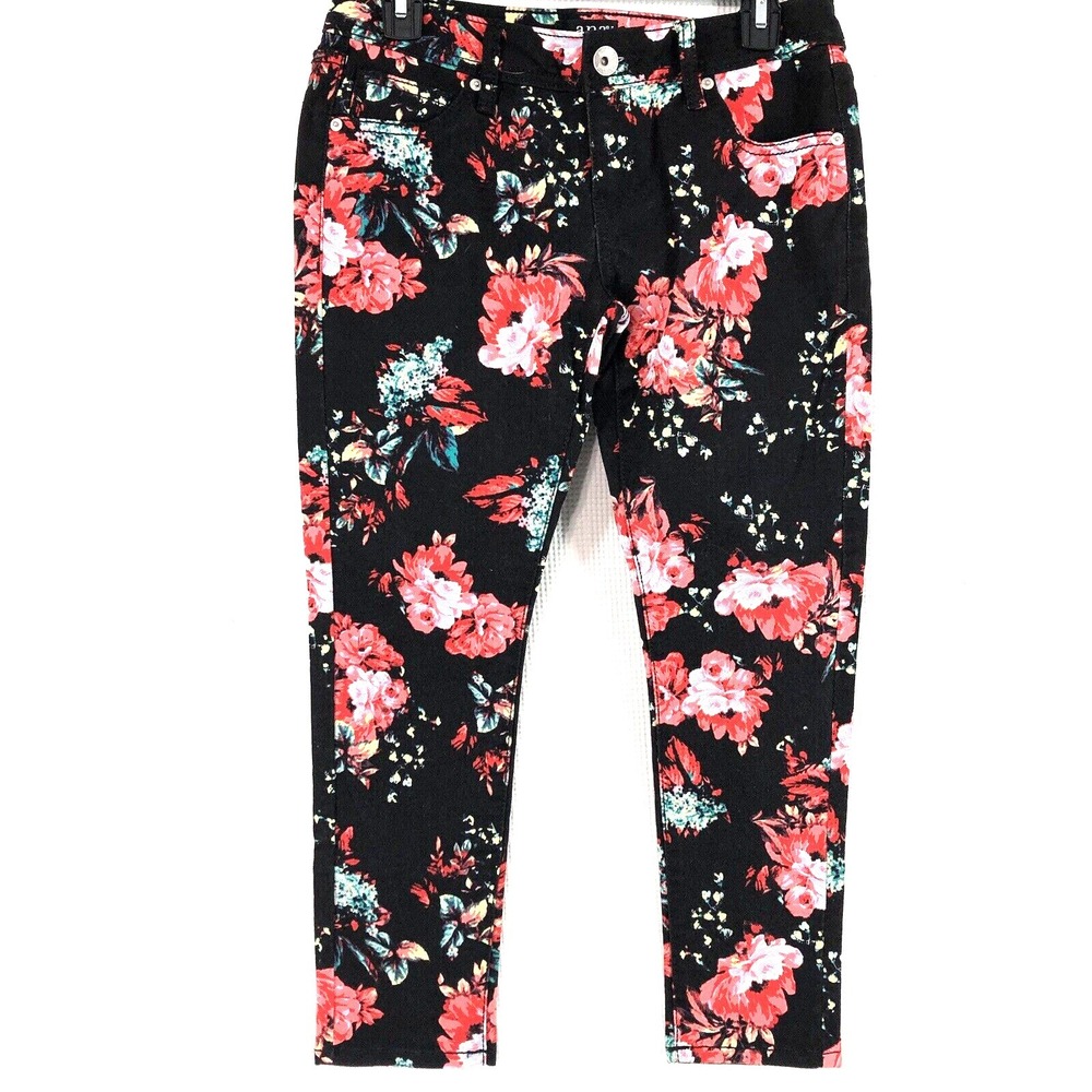 A.N.A. jeans women's 6P black floral rose print skinny ankle 30 x 26
